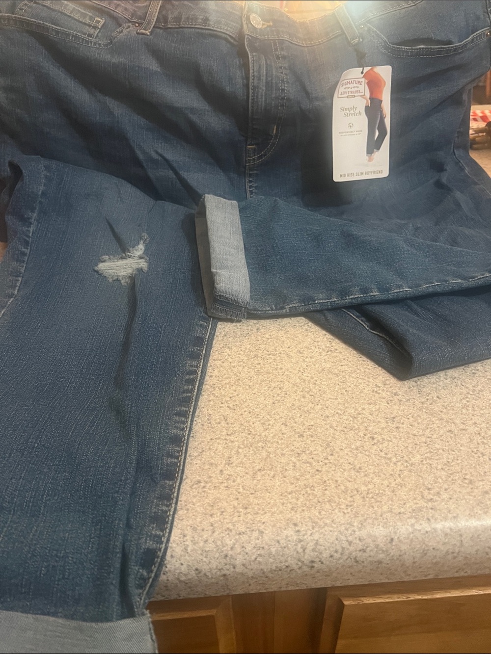 Signature by Levi Strauss Women's Dark Blue Boyfriend Jeans
